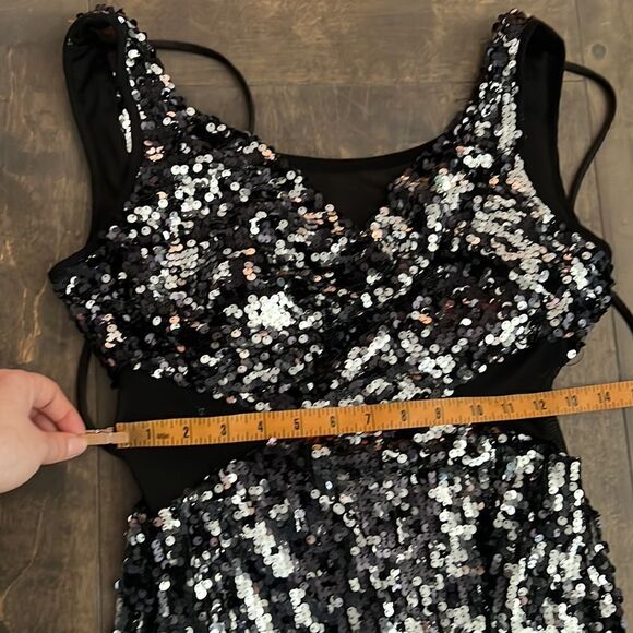 Masquerade sequin cut out mesh cocktail party mini dress Sz-3/4 - Picture 7 of 9